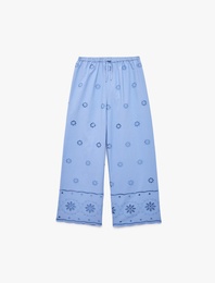 Pamuklu Beli Lastikli Brode Detaylı Geniş Paça Pantolon