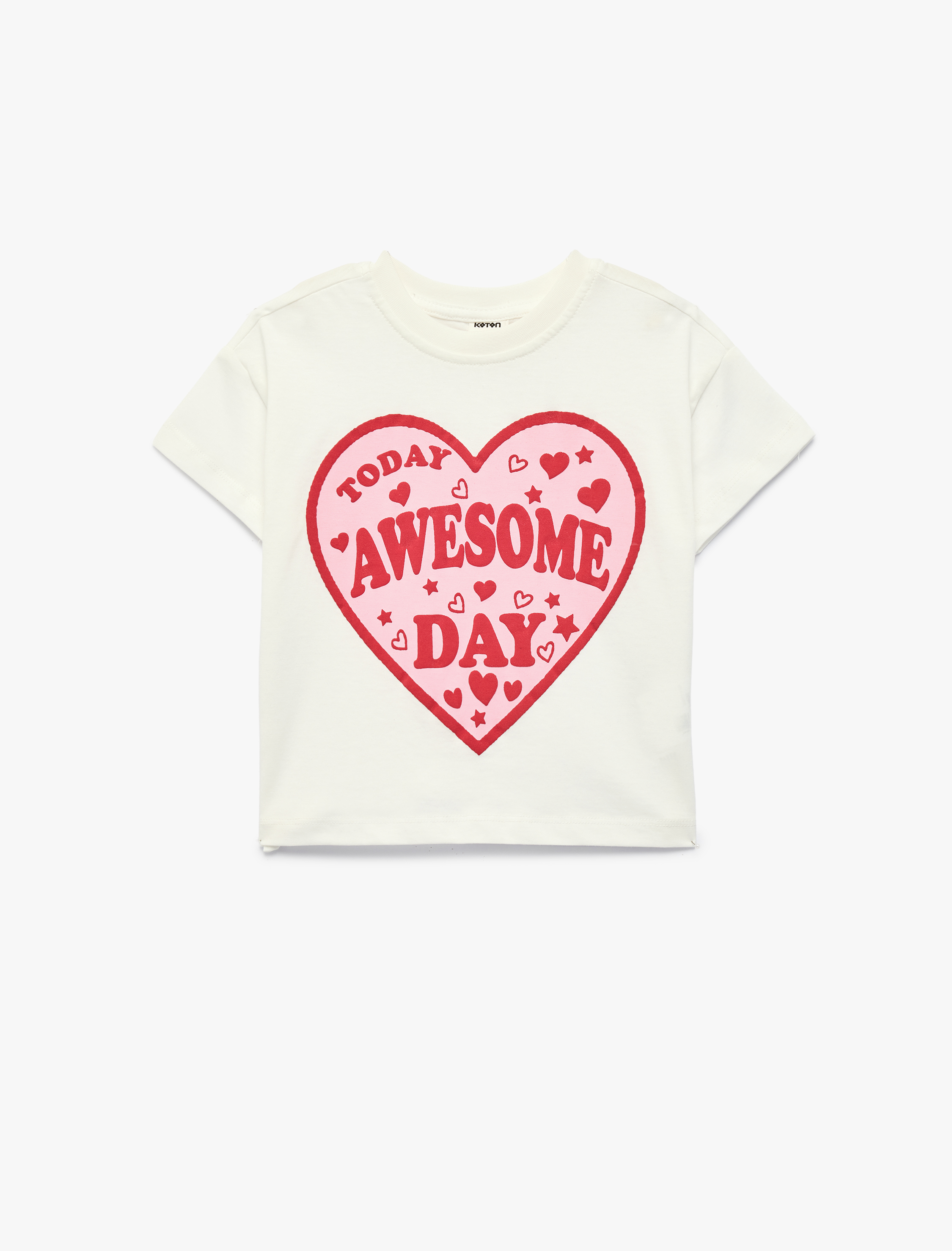  Kız Bebek Pamuklu Kısa Kollu Bisiklet Yaka Kalpli Baskılı Tişört