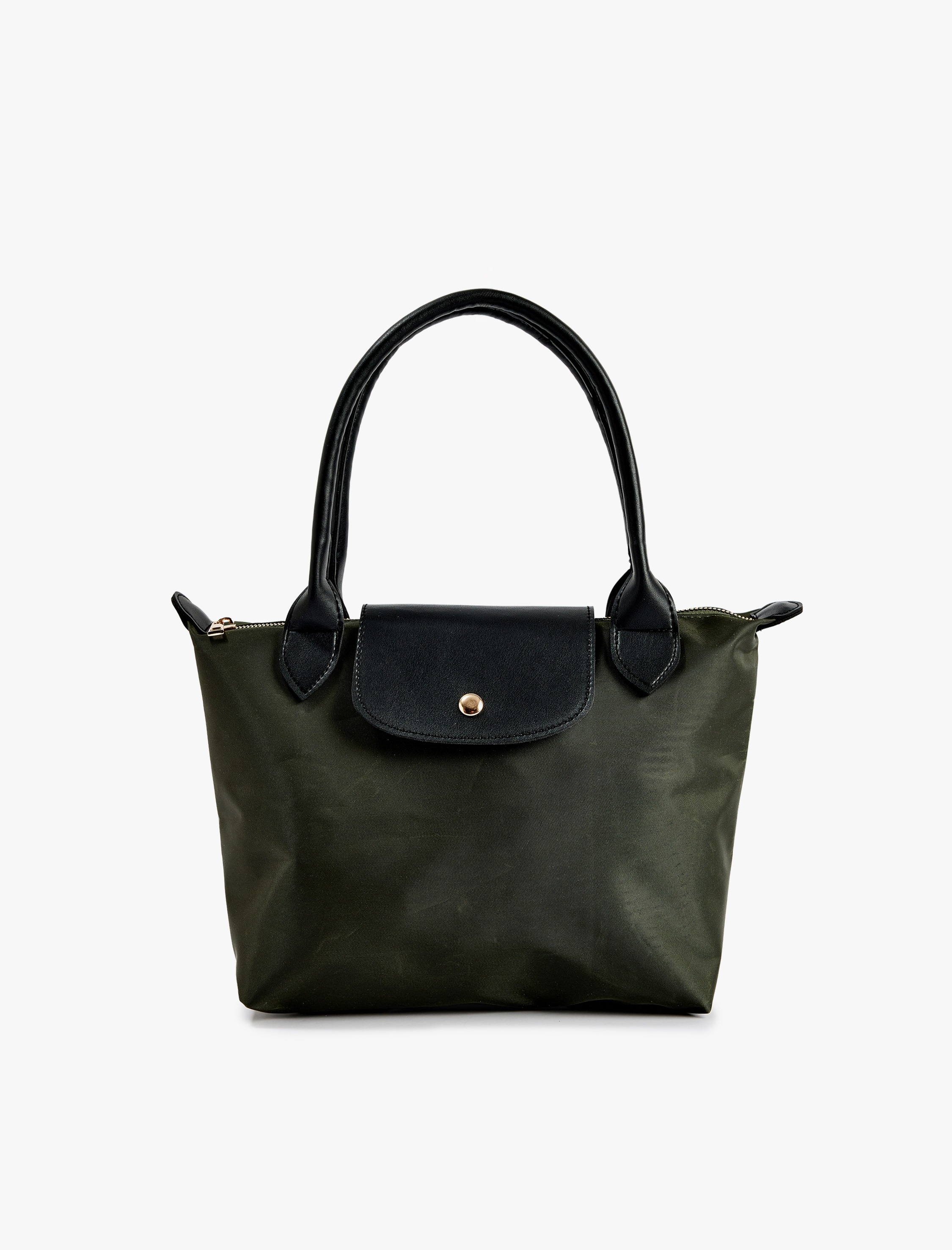  Kadın Suni Deri Detaylı Çıtçıt Düğmeli Fermuarlı Tote Çanta