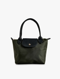 Suni Deri Detaylı Çıtçıt Düğmeli Fermuarlı Tote Çanta