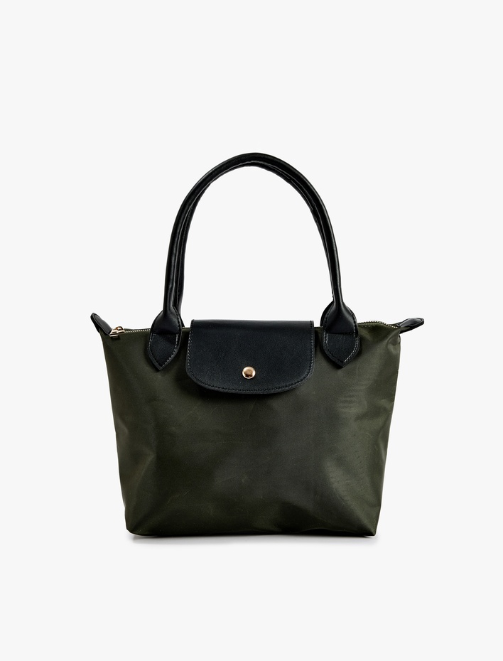 Kadın Suni Deri Detaylı Çıtçıt Düğmeli Fermuarlı Tote Çanta