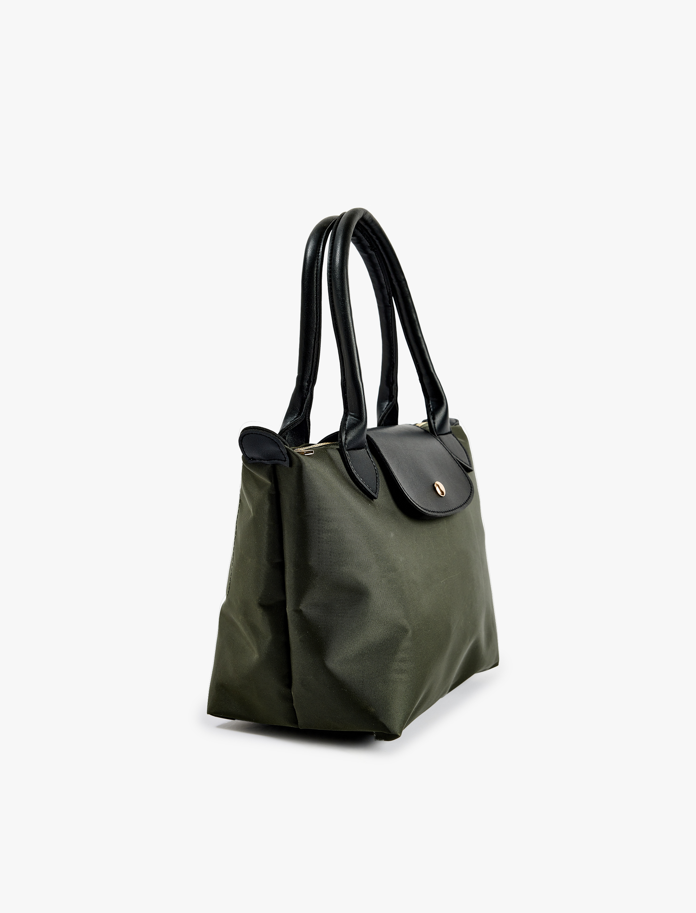  Kadın Suni Deri Detaylı Çıtçıt Düğmeli Fermuarlı Tote Çanta