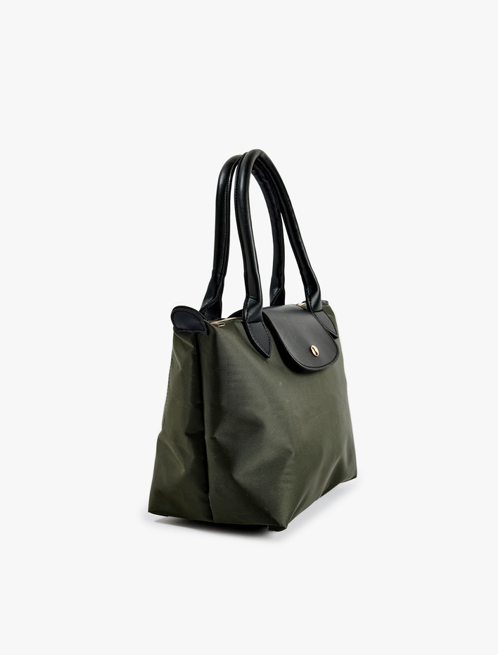 Kadın Suni Deri Detaylı Çıtçıt Düğmeli Fermuarlı Tote Çanta