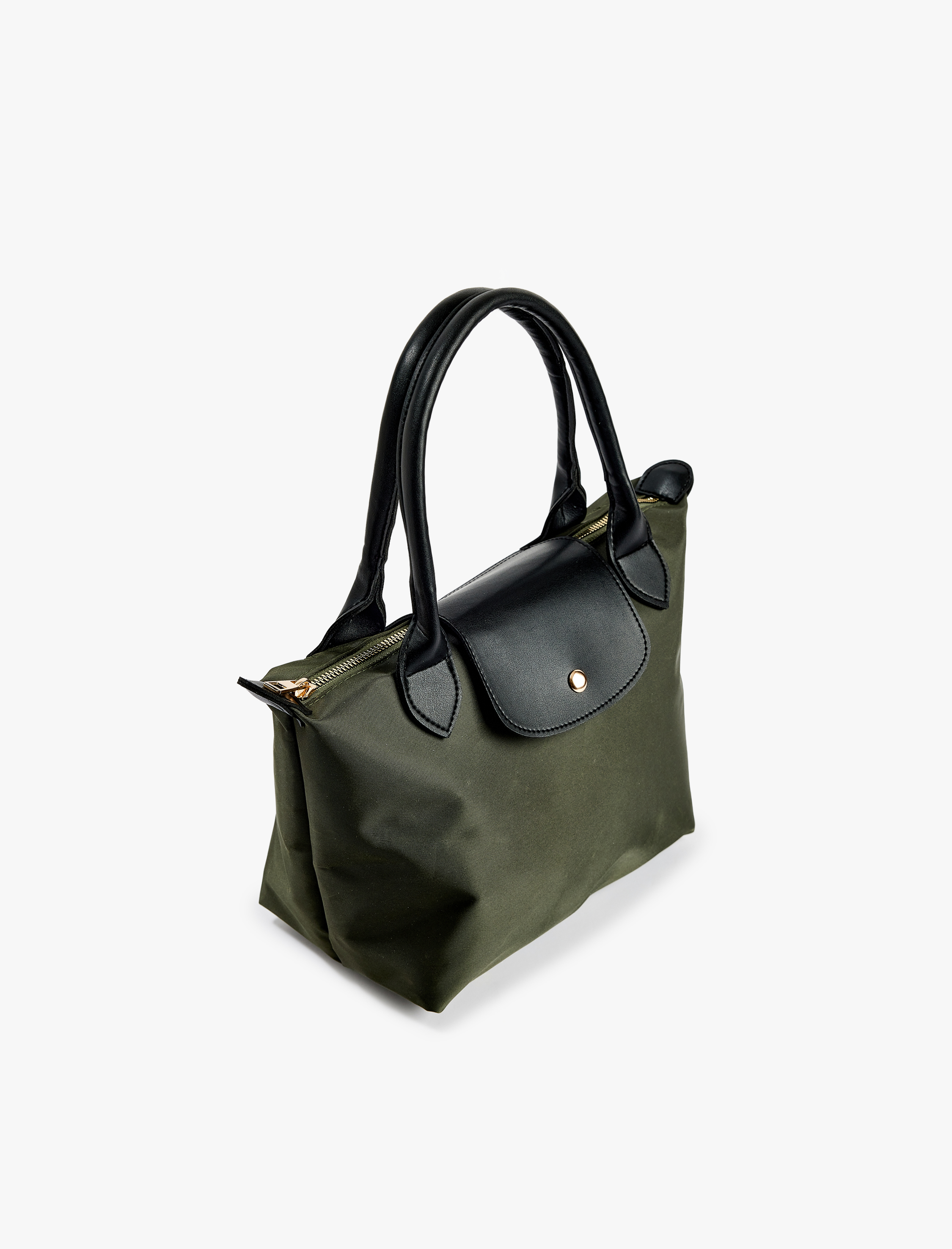  Kadın Suni Deri Detaylı Çıtçıt Düğmeli Fermuarlı Tote Çanta