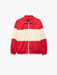 Gömlek Yaka Uzun Kollu Cepli Beli Lastikli Renk Bloklu Fermuarlı Ceket