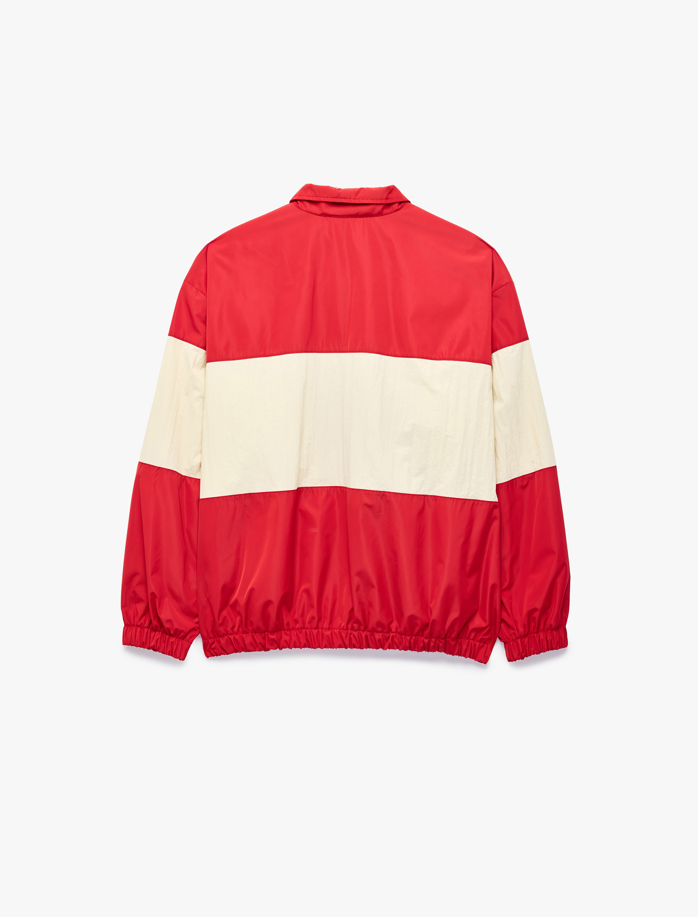   Gömlek Yaka Uzun Kollu Cepli Beli Lastikli Renk Bloklu Fermuarlı Ceket