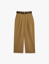 Viskon Karışımlı Kemer Detaylı Cepli Yüksek Bel Palazzo Pantolon