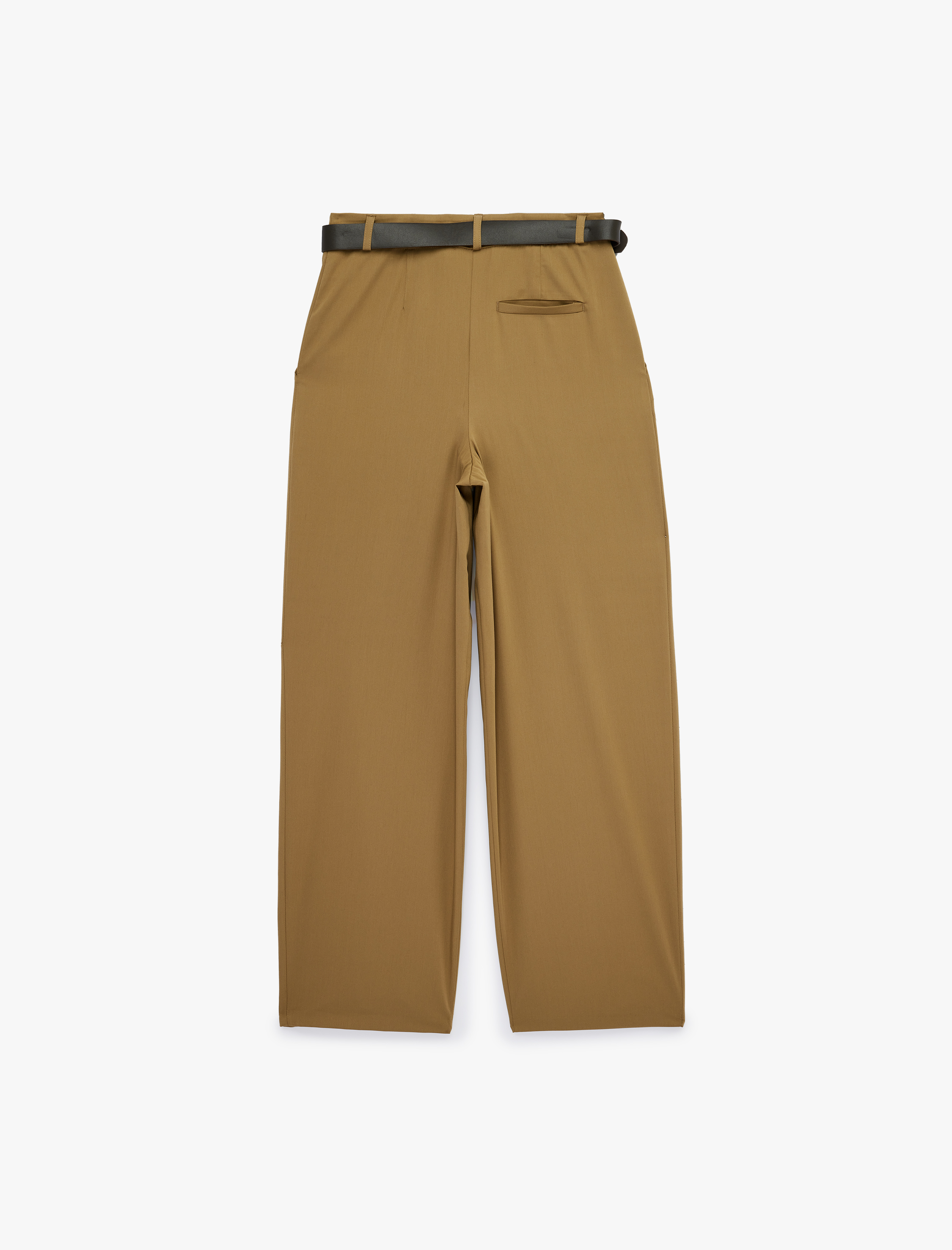   Viskon Karışımlı Kemer Detaylı Cepli Yüksek Bel Palazzo Pantolon