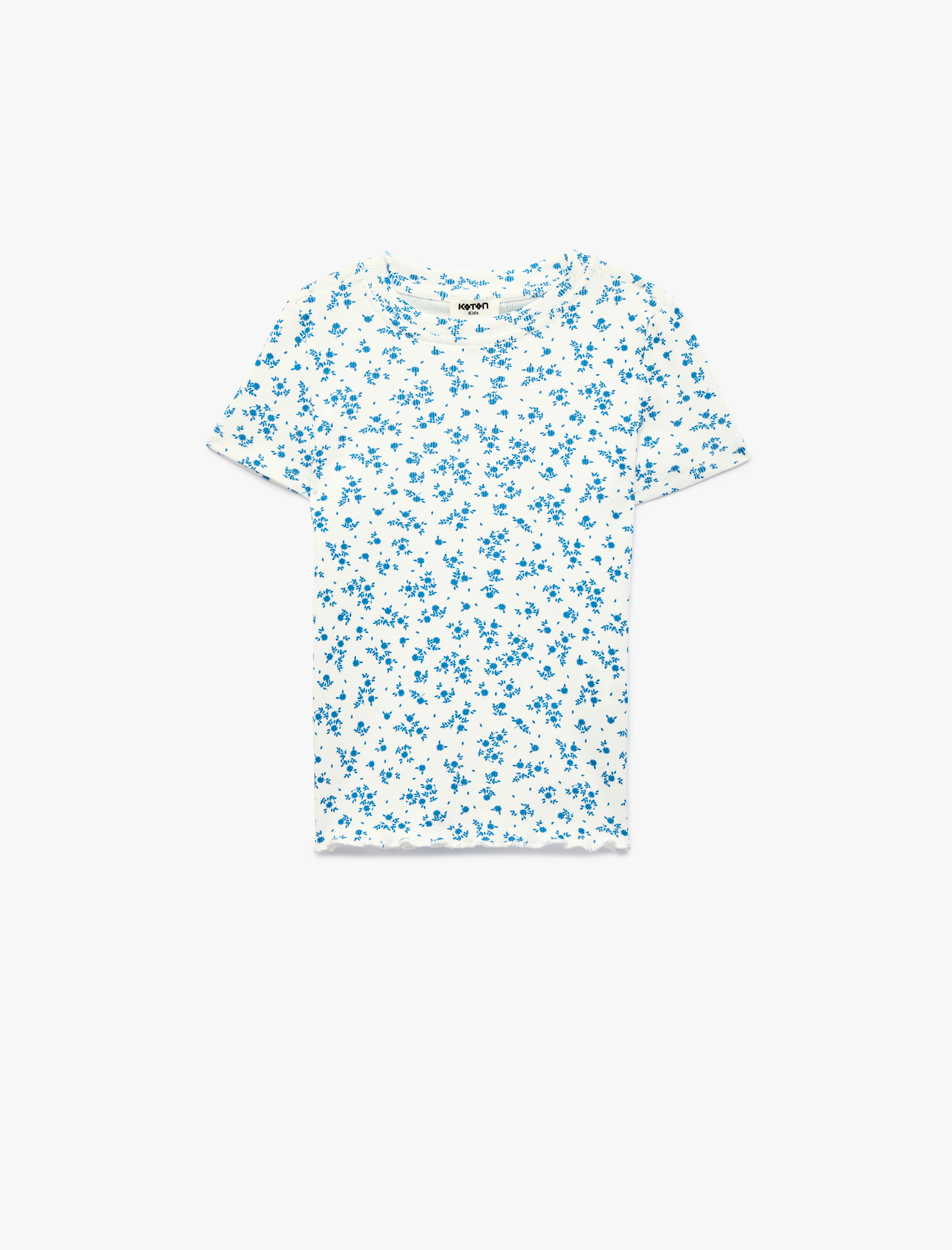  Kız Çocuk Pamuklu Kısa Kollu Bisiklet Yaka Çiçekli Tişört