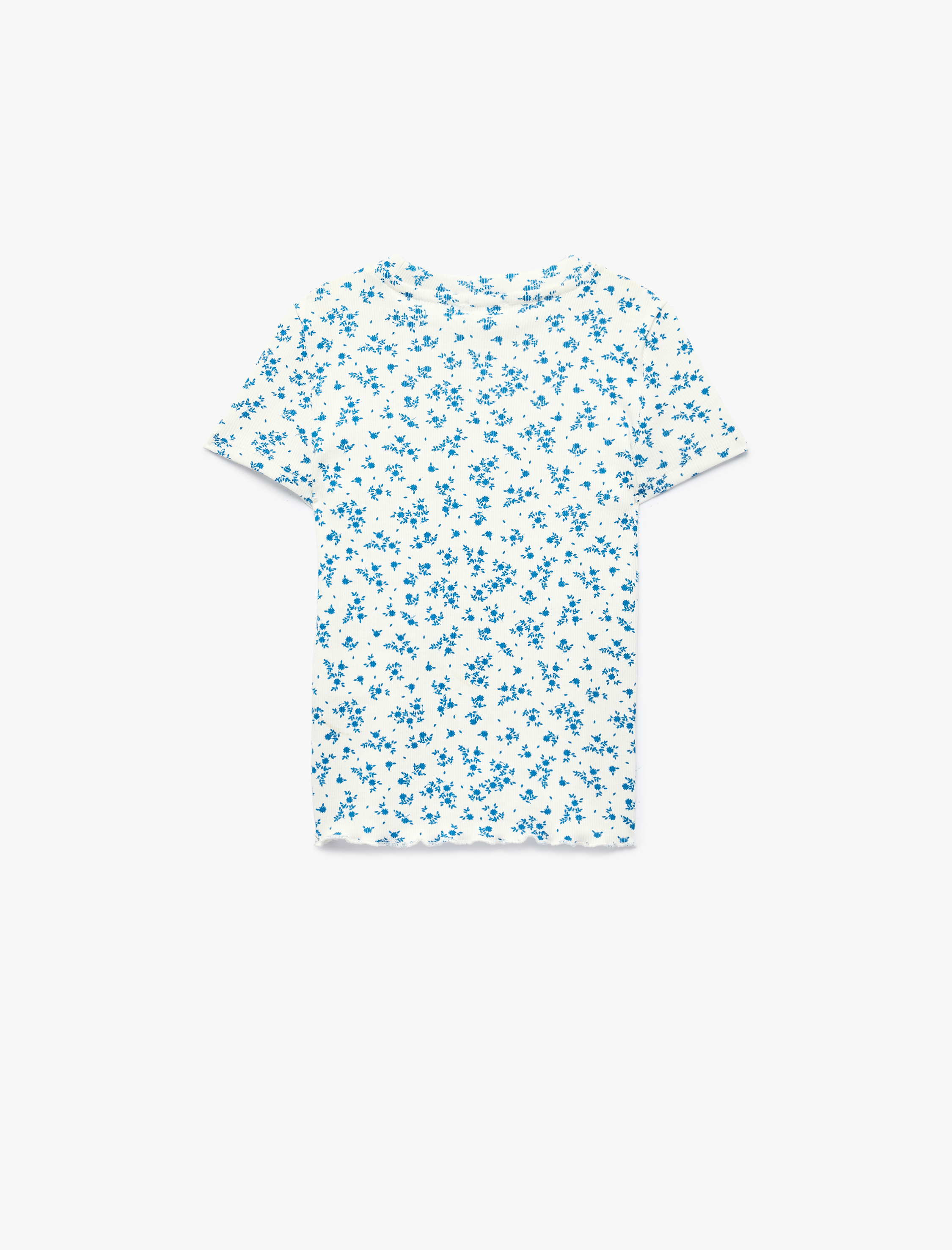  Kız Çocuk Pamuklu Kısa Kollu Bisiklet Yaka Çiçekli Tişört