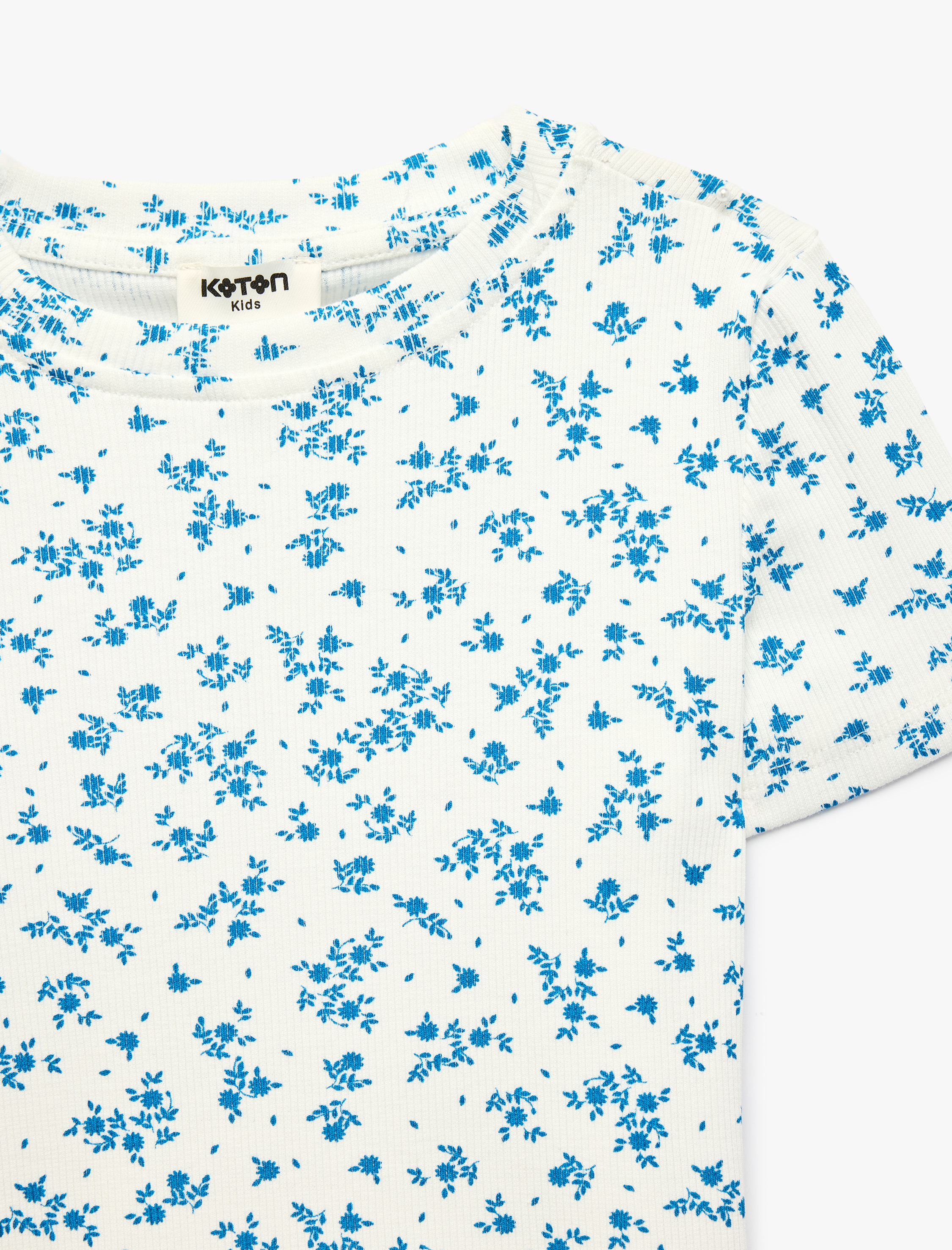  Kız Çocuk Pamuklu Kısa Kollu Bisiklet Yaka Çiçekli Tişört