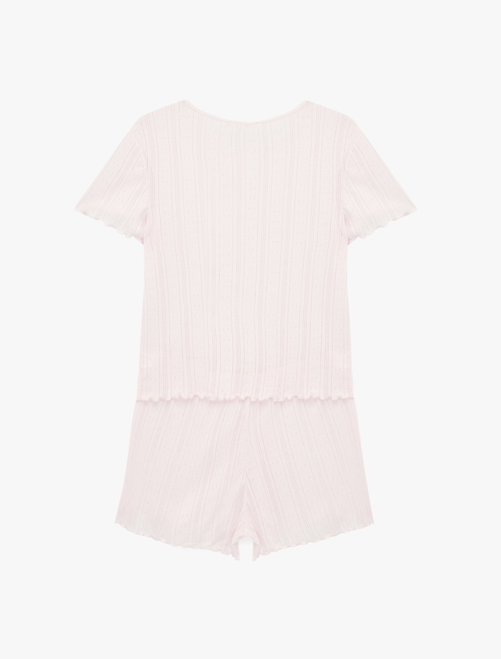  Kısa Kollu Bisiklet Yaka Şortlu Pijama Takımı