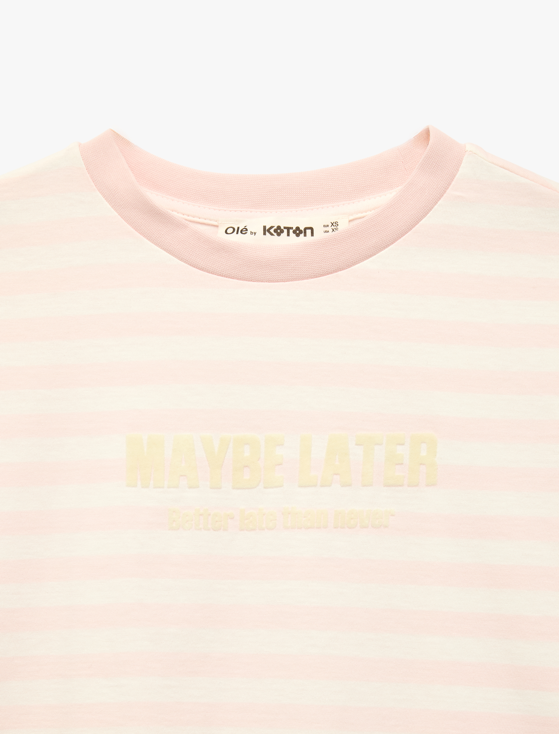   Kısa Kollu Bisiklet Yaka Rahat Kalıp Pamuklu Baskılı Çizgili Crop Tişört