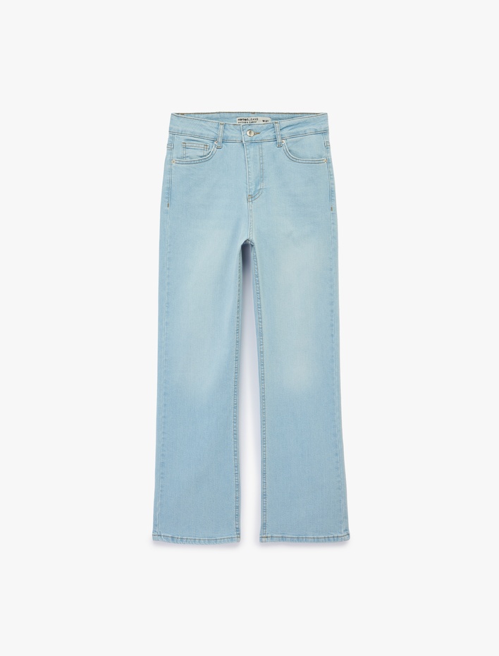  Dar Kesim Normal Bel Cepli İspanyol Paça Jean Pantolon - Flare Jeans