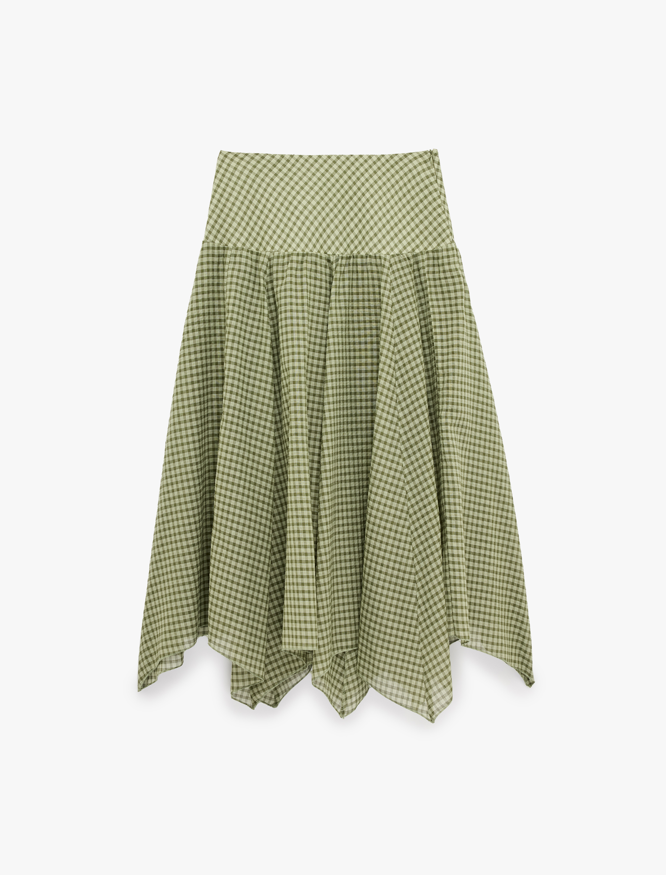   Pamuklu Asimetrik Kesim Pötikareli Midi Etek