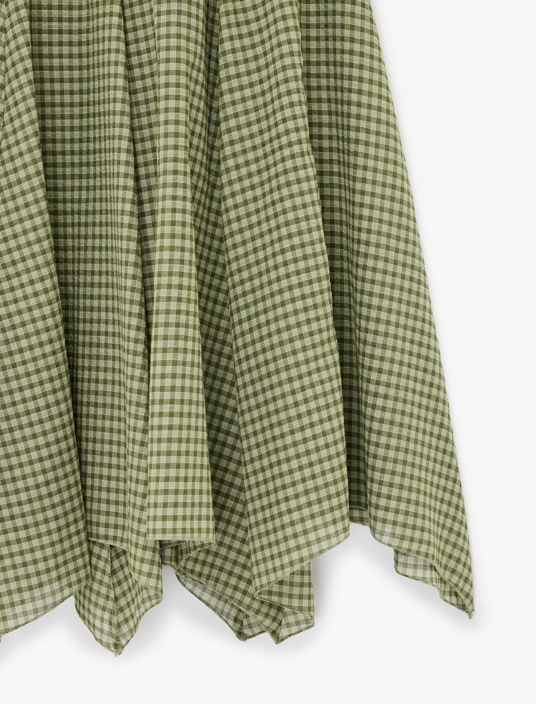   Pamuklu Asimetrik Kesim Pötikareli Midi Etek