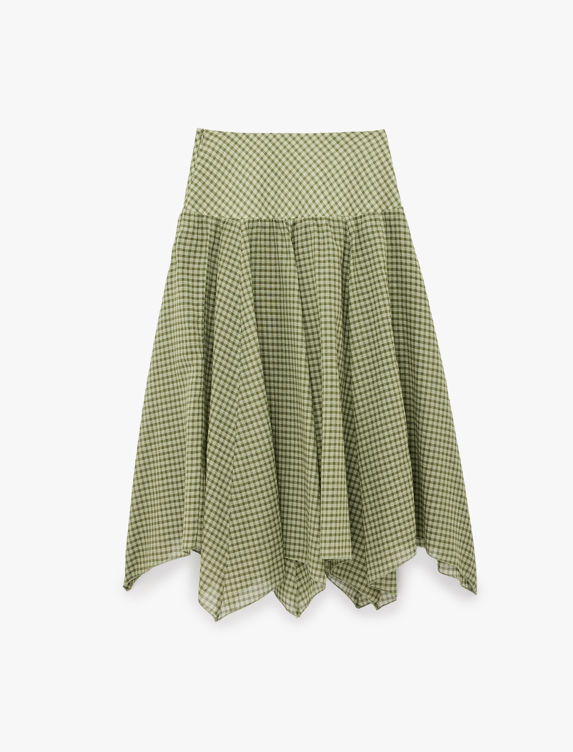   Pamuklu Asimetrik Kesim Pötikareli Midi Etek