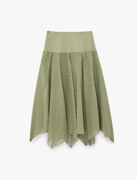 Pamuklu Asimetrik Kesim Pötikareli Midi Etek