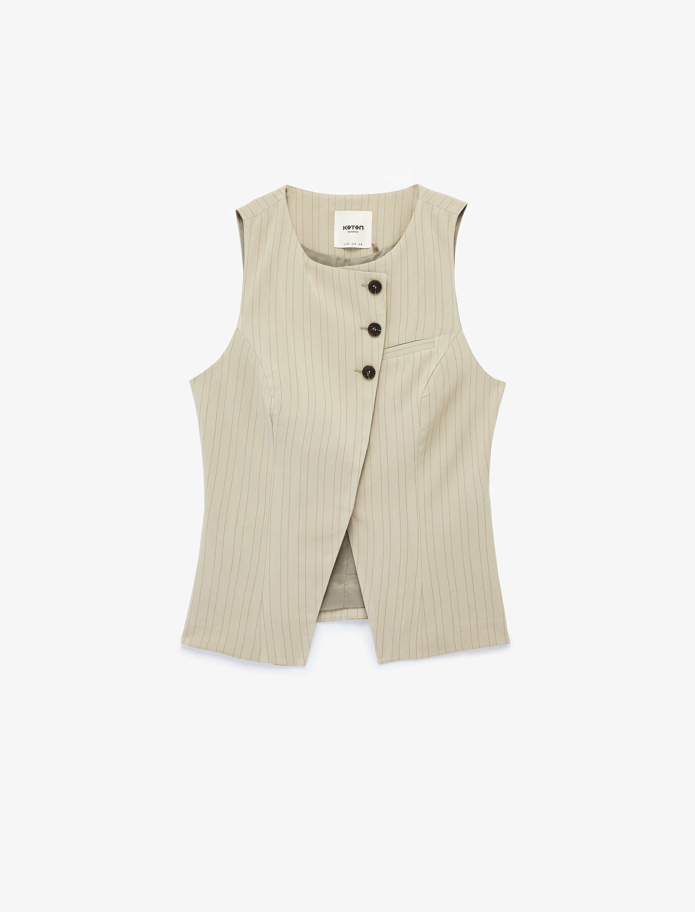   Asimetrik Kesim Düğmeli Bisiklet Yaka Kolsuz Yelek