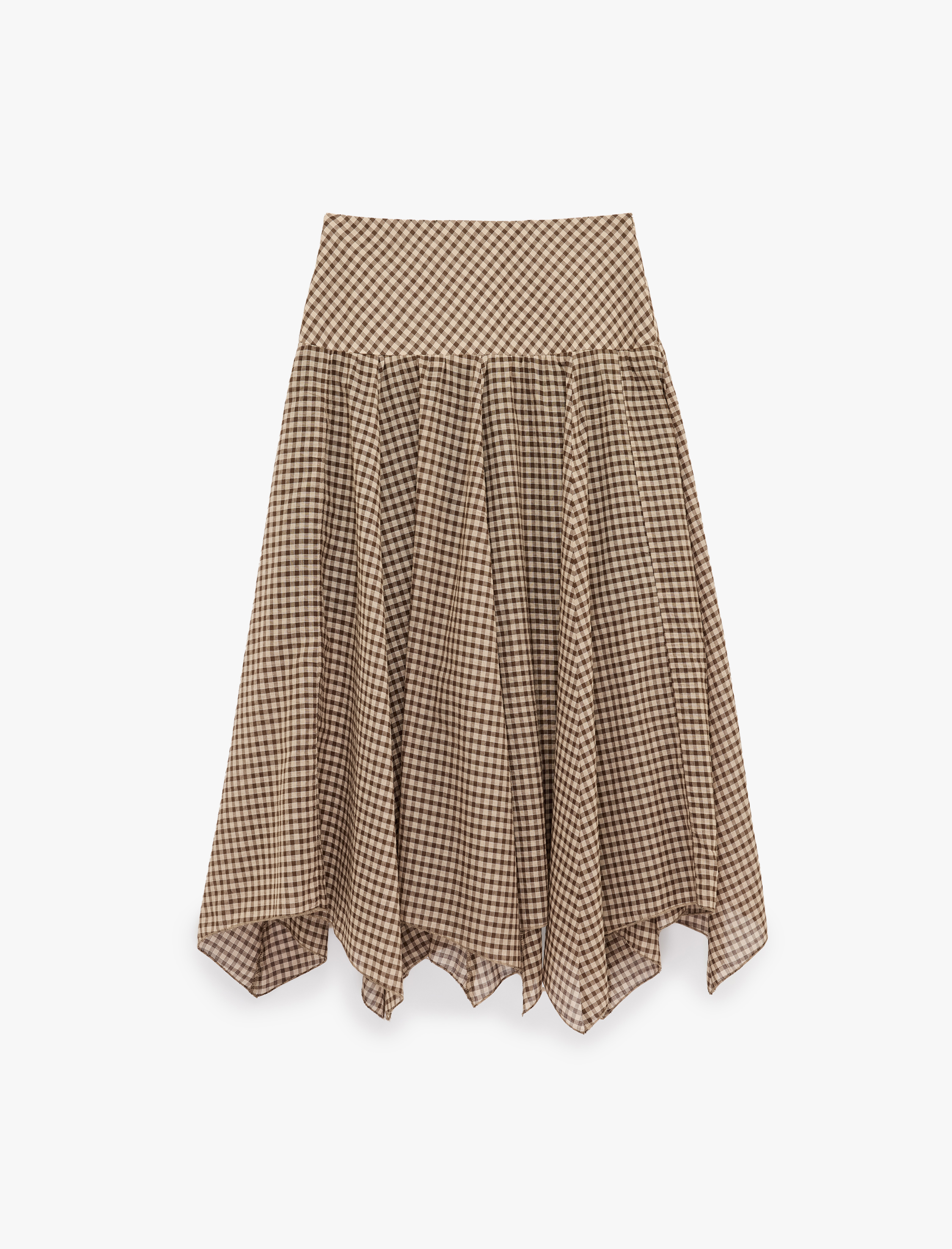   Pamuklu Asimetrik Kesim Pötikareli Midi Etek