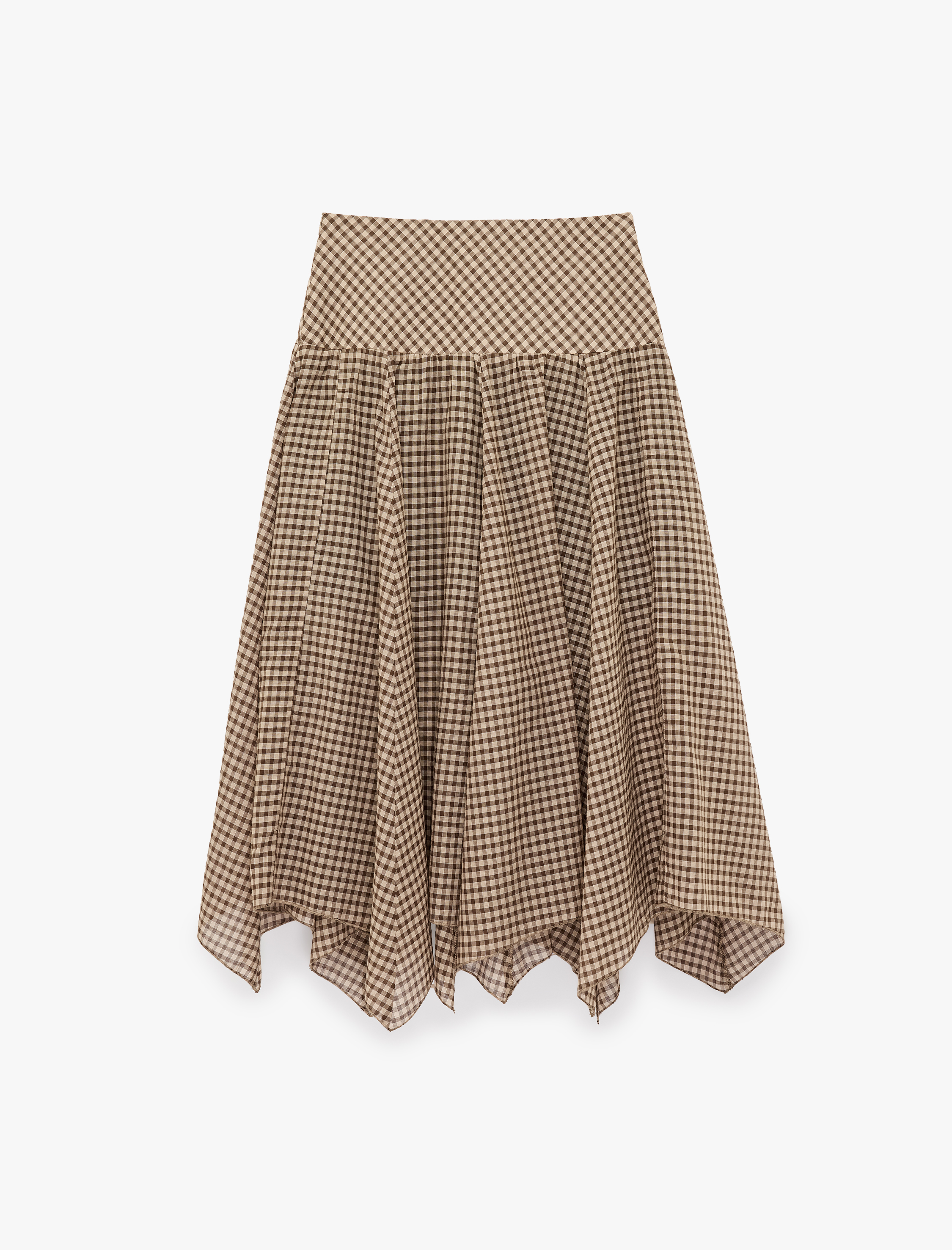   Pamuklu Asimetrik Kesim Pötikareli Midi Etek