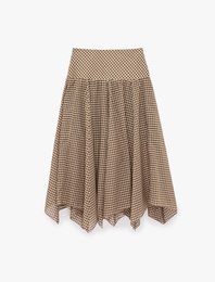 Pamuklu Asimetrik Kesim Pötikareli Midi Etek