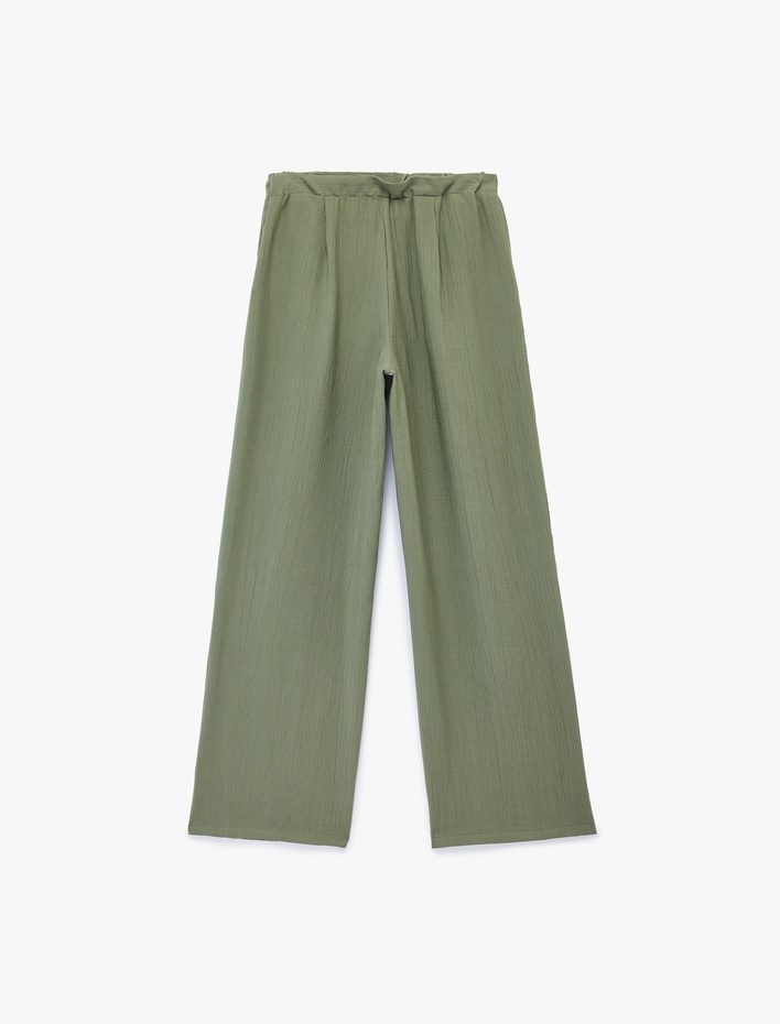  Pileli Dokulu Geniş Paça Pantolon