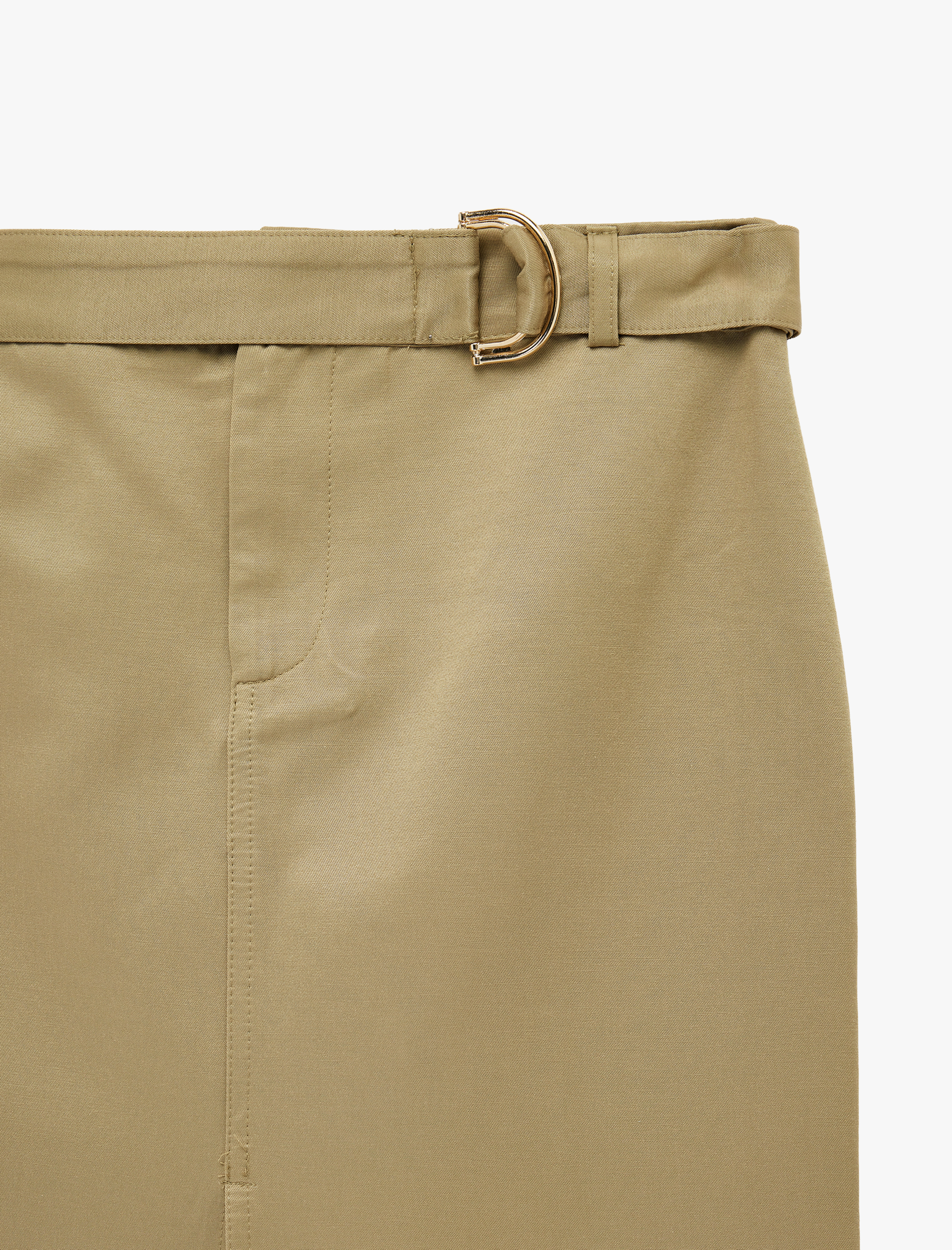   Kemerli Yüksek Bel Önden Yırtmaçlı Midi Kalem Etek