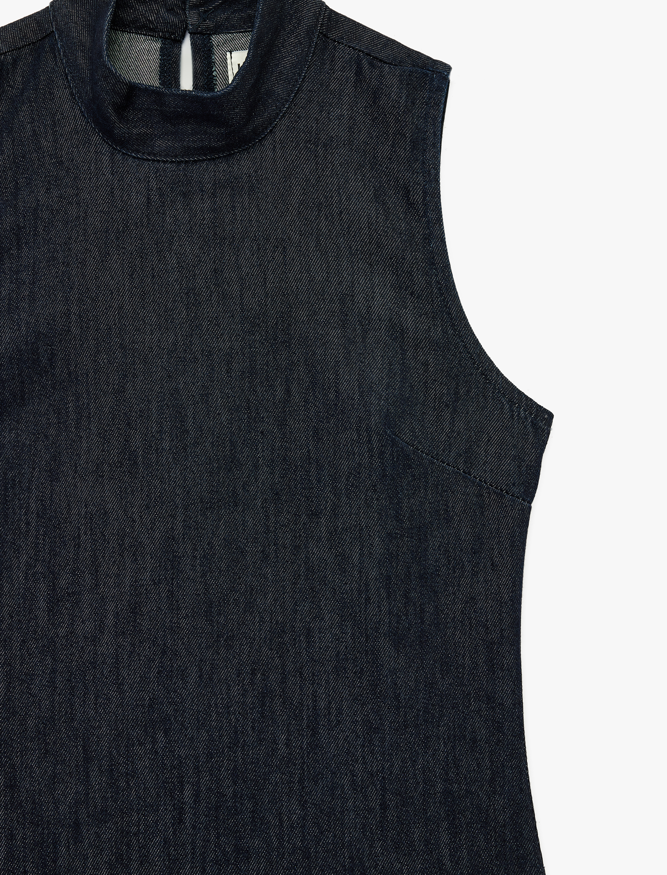   Dik Yaka Kolsuz Mini Denim Elbise