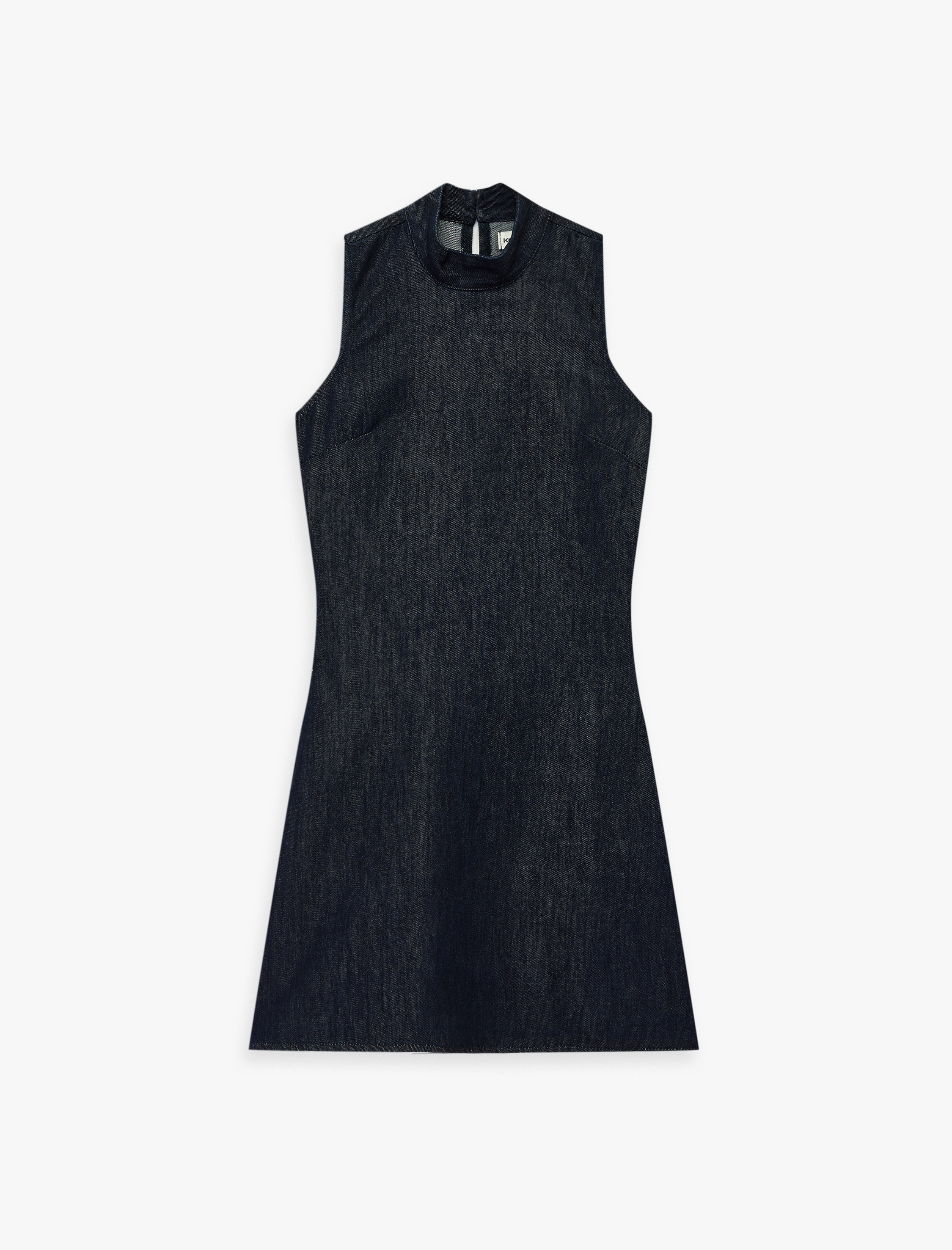   Dik Yaka Kolsuz Mini Denim Elbise