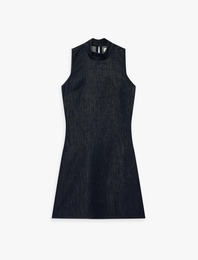 Dik Yaka Kolsuz Mini Denim Elbise