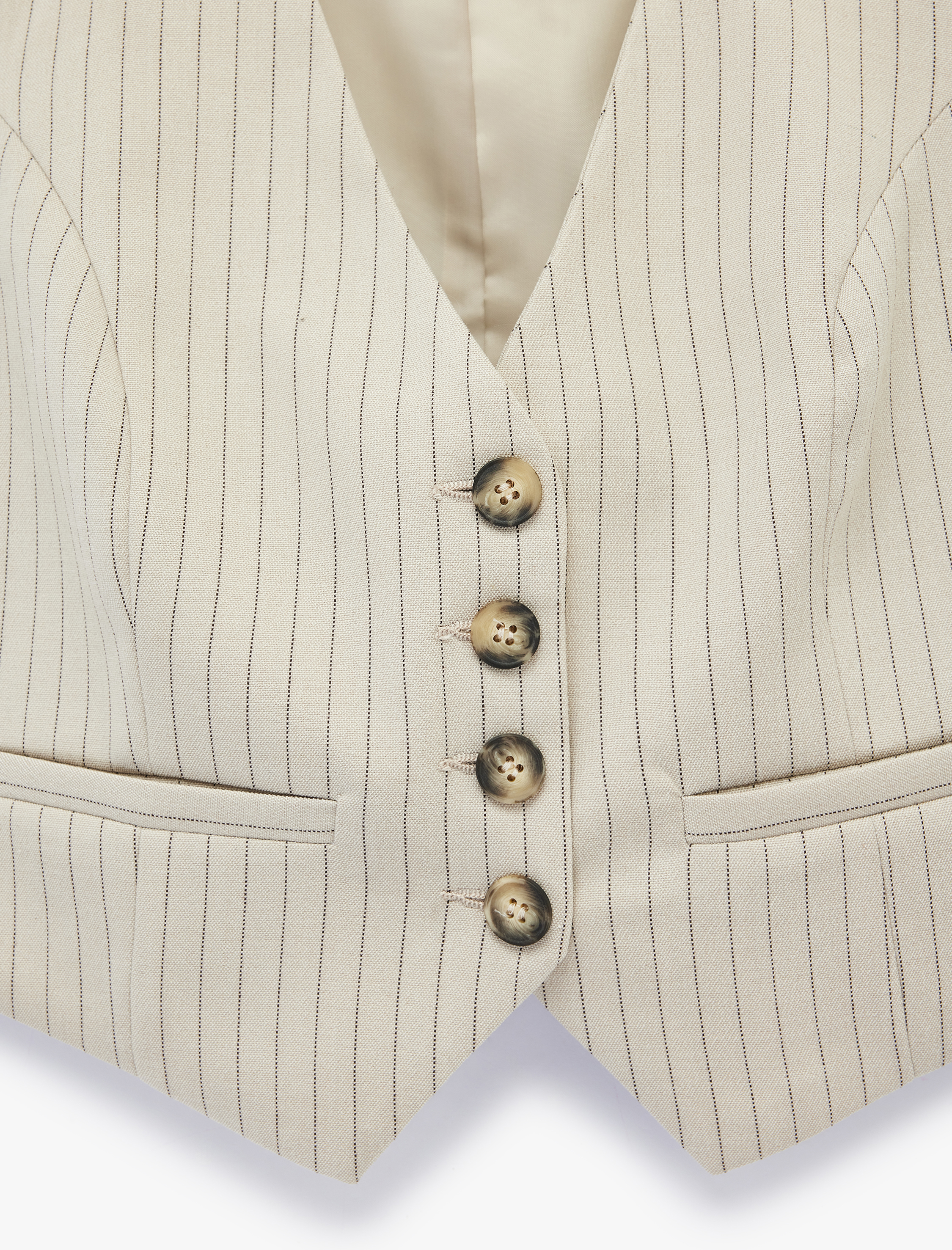   Düğmeli V Yaka Çizgili Blazer Yelek