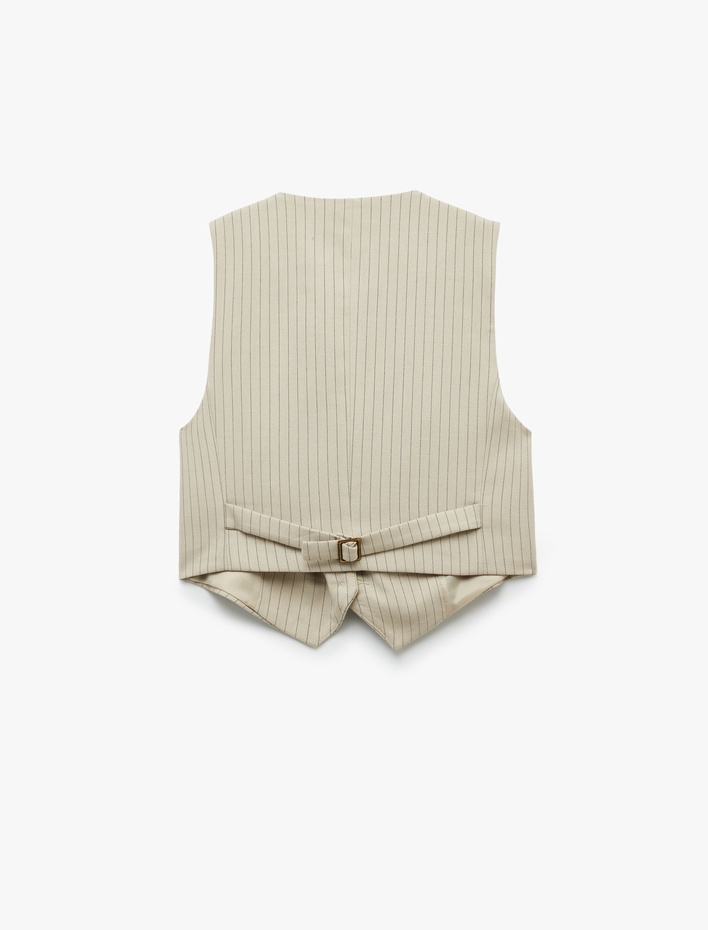  Düğmeli V Yaka Çizgili Blazer Yelek