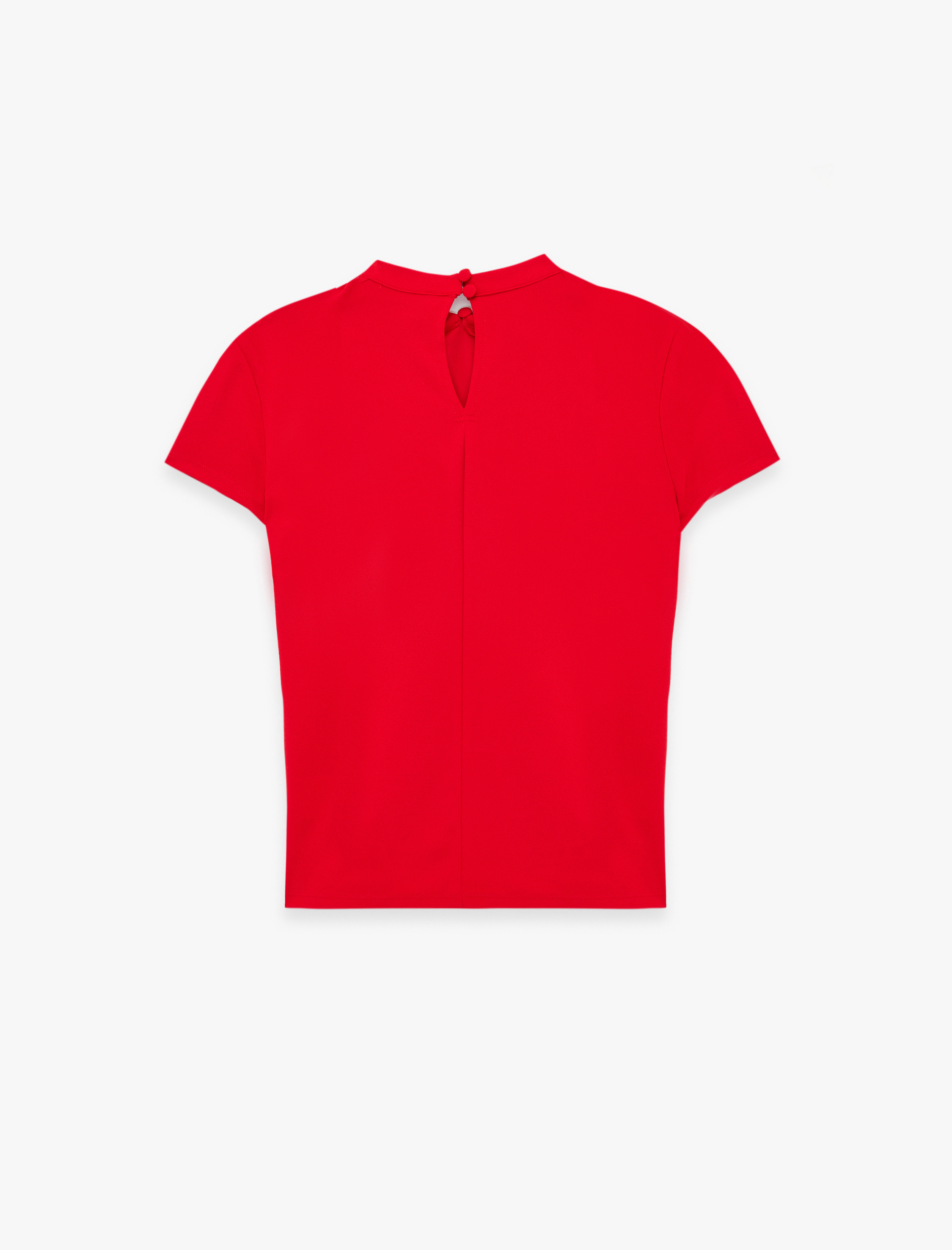   Krep Scuba Kumaş Slim Fit Kısa Kollu Düğmeli Dik Qipao Yaka Tişört