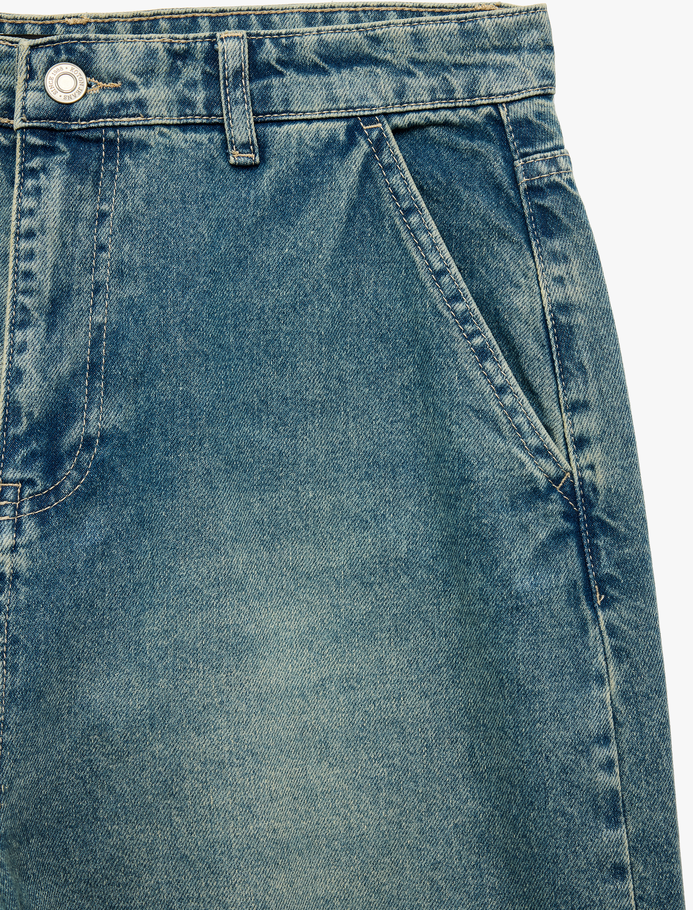   Pamuklu Cepli Oversize Normal Bel Bol Skater Jean Pantolon