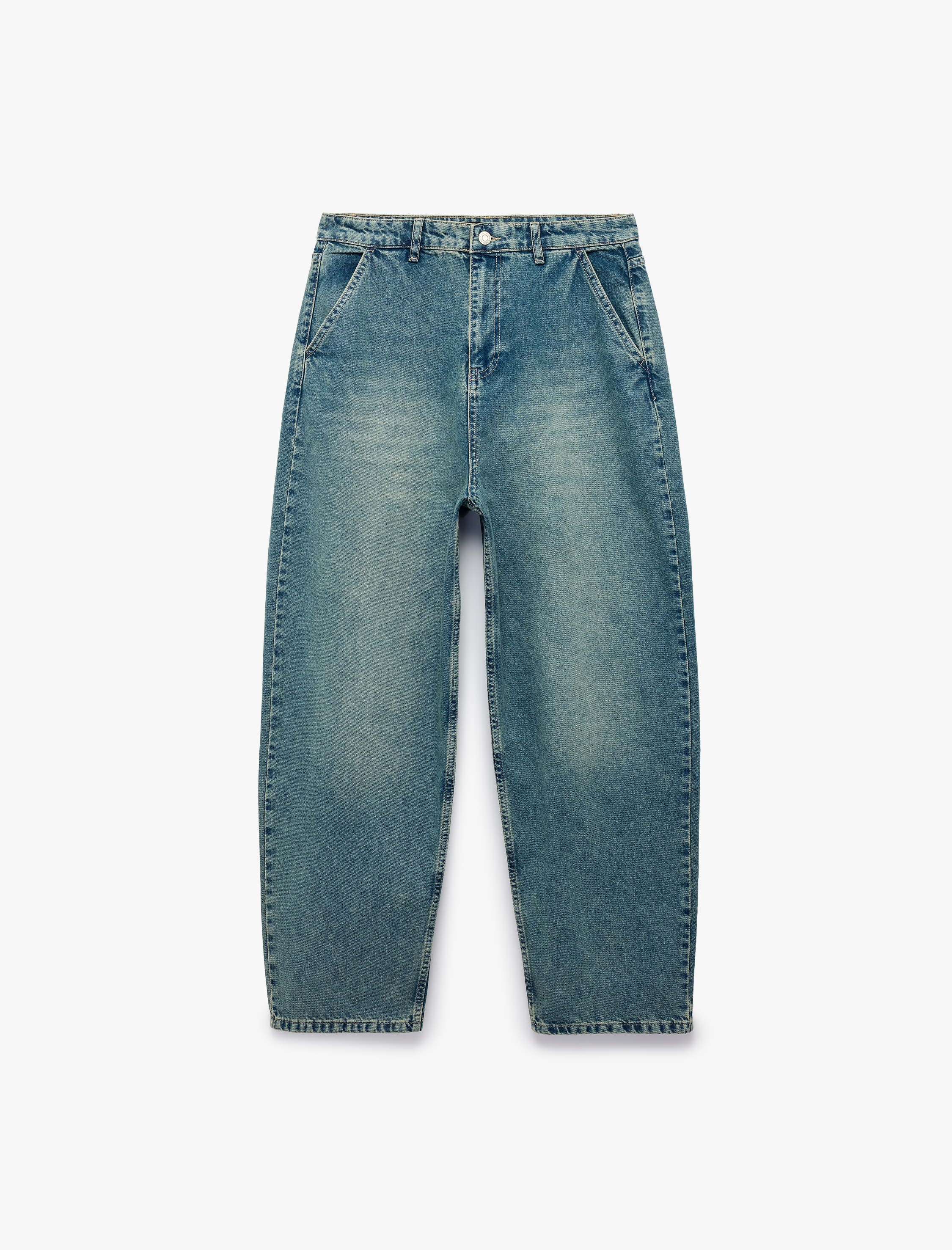   Pamuklu Cepli Oversize Normal Bel Bol Skater Jean Pantolon