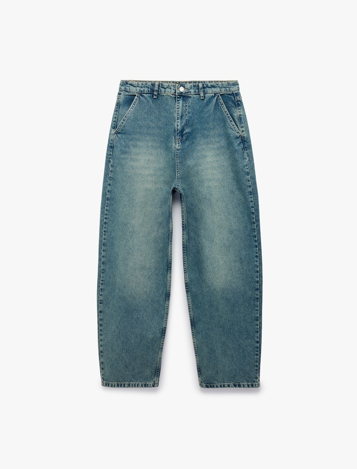  Pamuklu Cepli Oversize Normal Bel Bol Skater Jean Pantolon