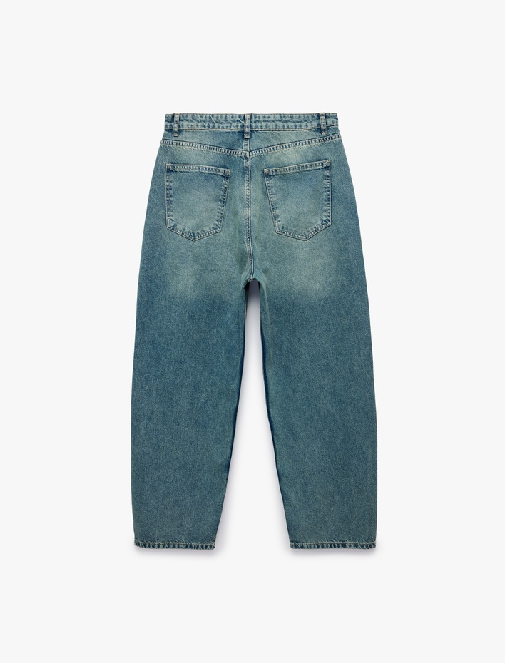  Pamuklu Cepli Oversize Normal Bel Bol Skater Jean Pantolon