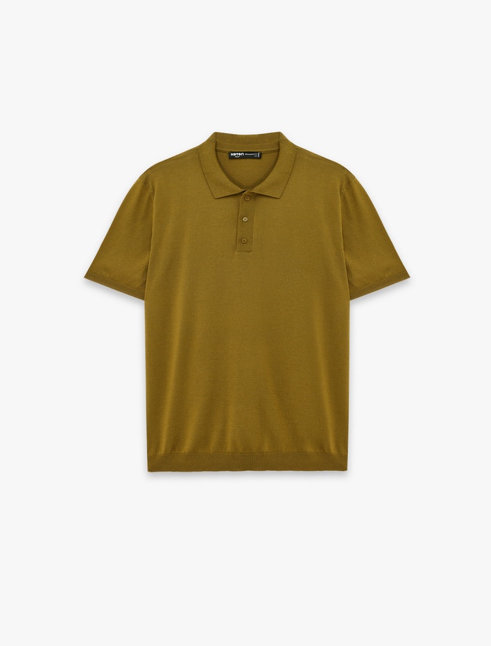  Regular Fit Viskon Karışımlı Düğmeli Polo Yaka Kısa Kollu Triko Tişört