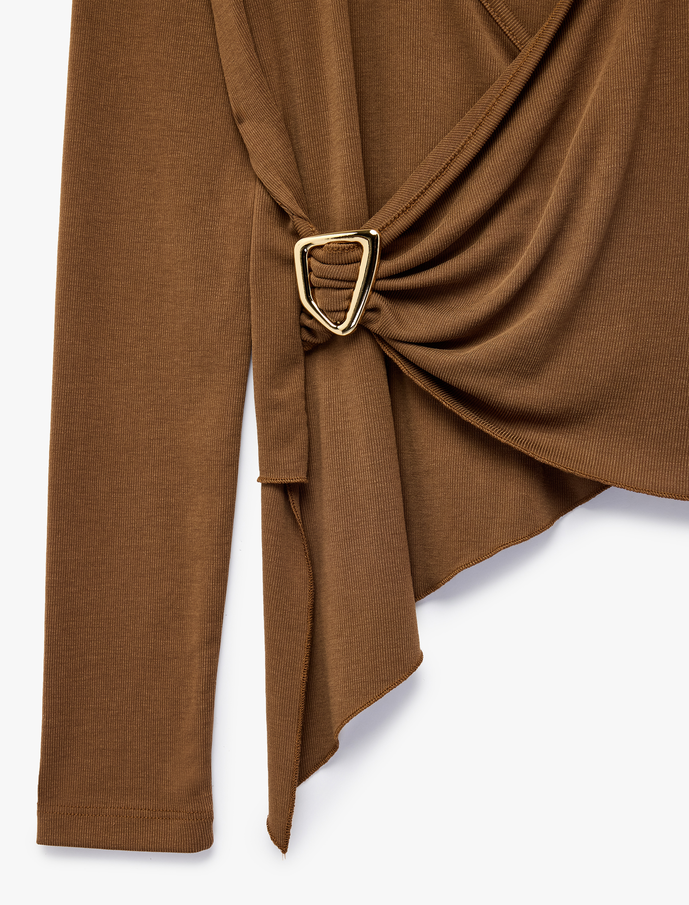   Modal Kumaş Slim Fit Aksesuarlı Uzun Kollu Asimetrik Kesim Kruvaze Bluz