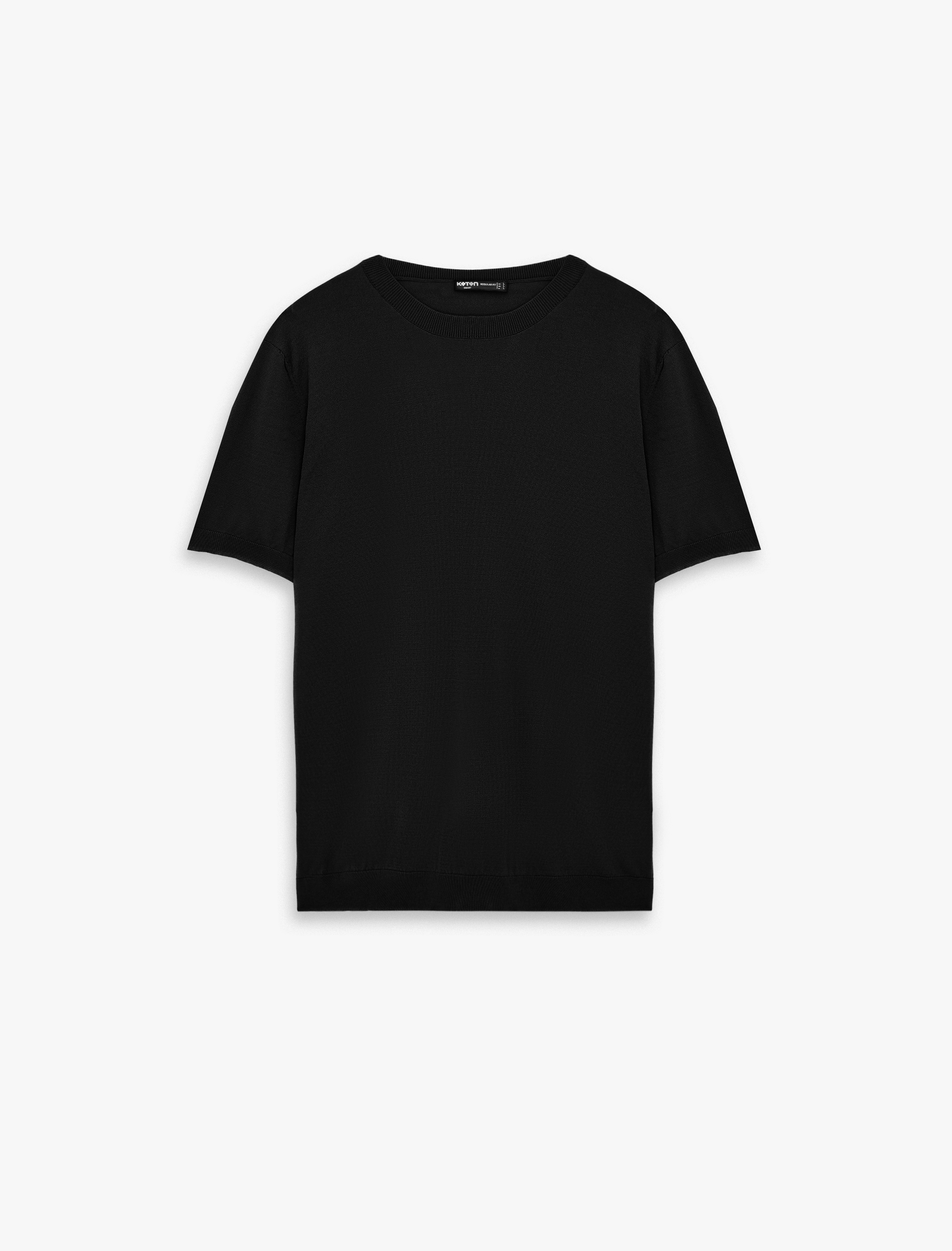   Regular Fit Bisiklet Yaka Viskon Karışımlı Kısa Kollu Basic Triko Tişört