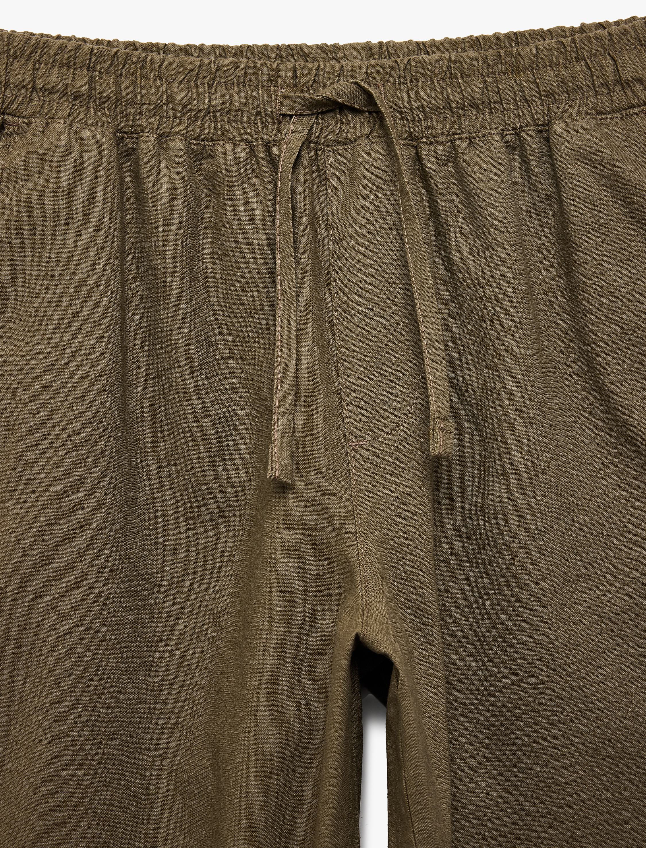   Beli Bağcıklı Cep Detaylı Keten Pamuk Karışımlı Pantolon