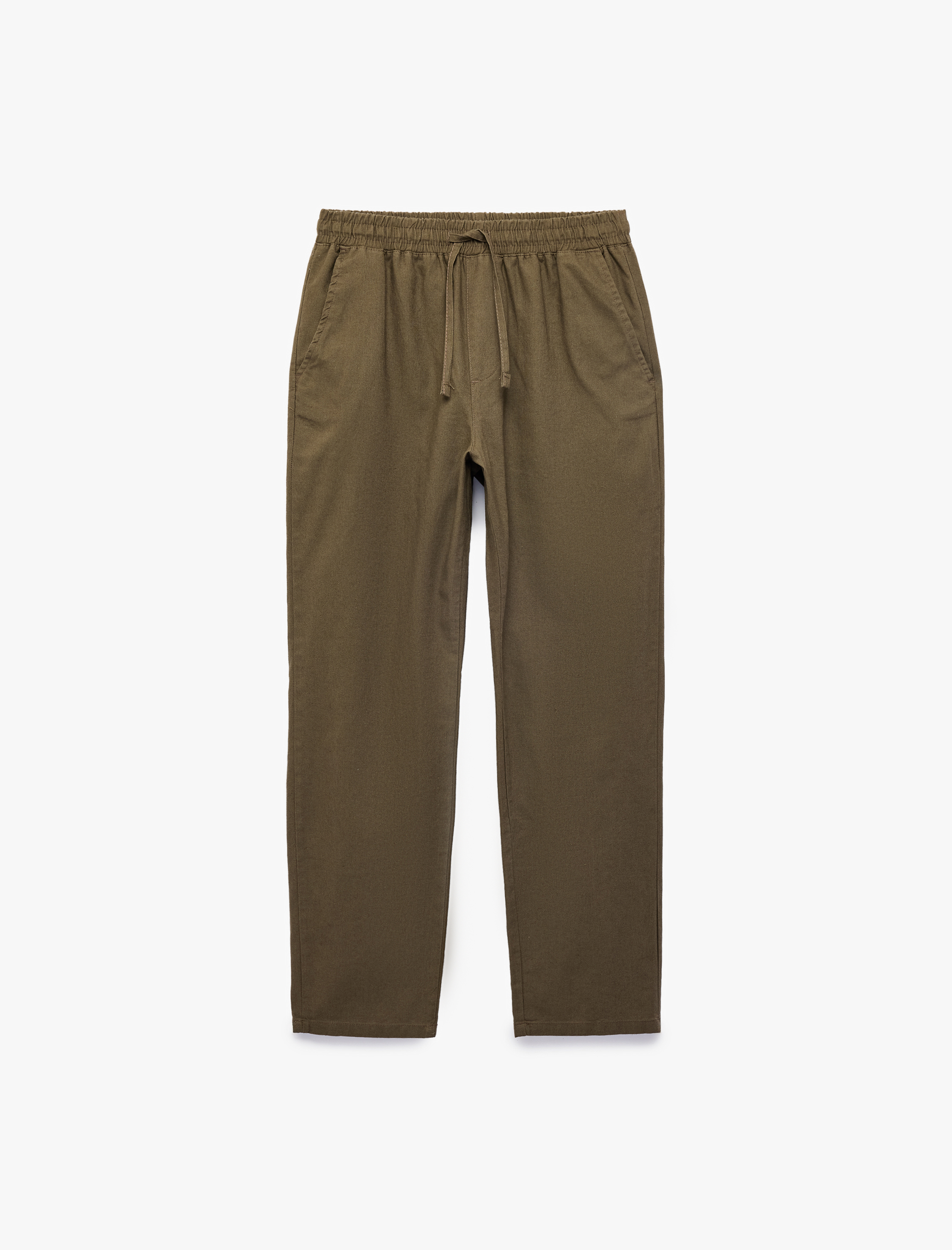   Beli Bağcıklı Cep Detaylı Keten Pamuk Karışımlı Pantolon