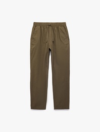 Beli Bağcıklı Cep Detaylı Keten Pamuk Karışımlı Pantolon