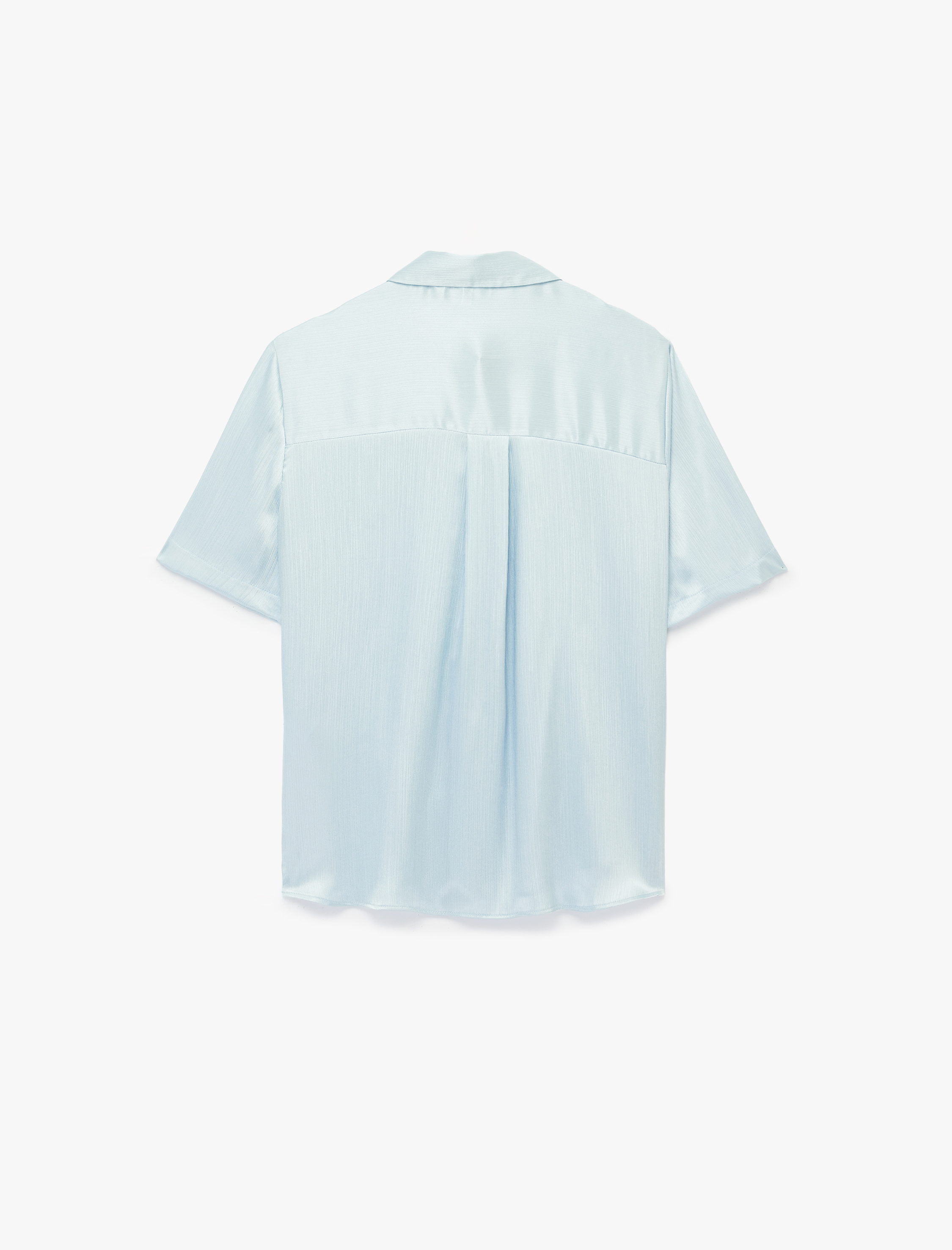   Aplike Detaylı Klasik Yaka Kısa Kollu Saten Gömlek