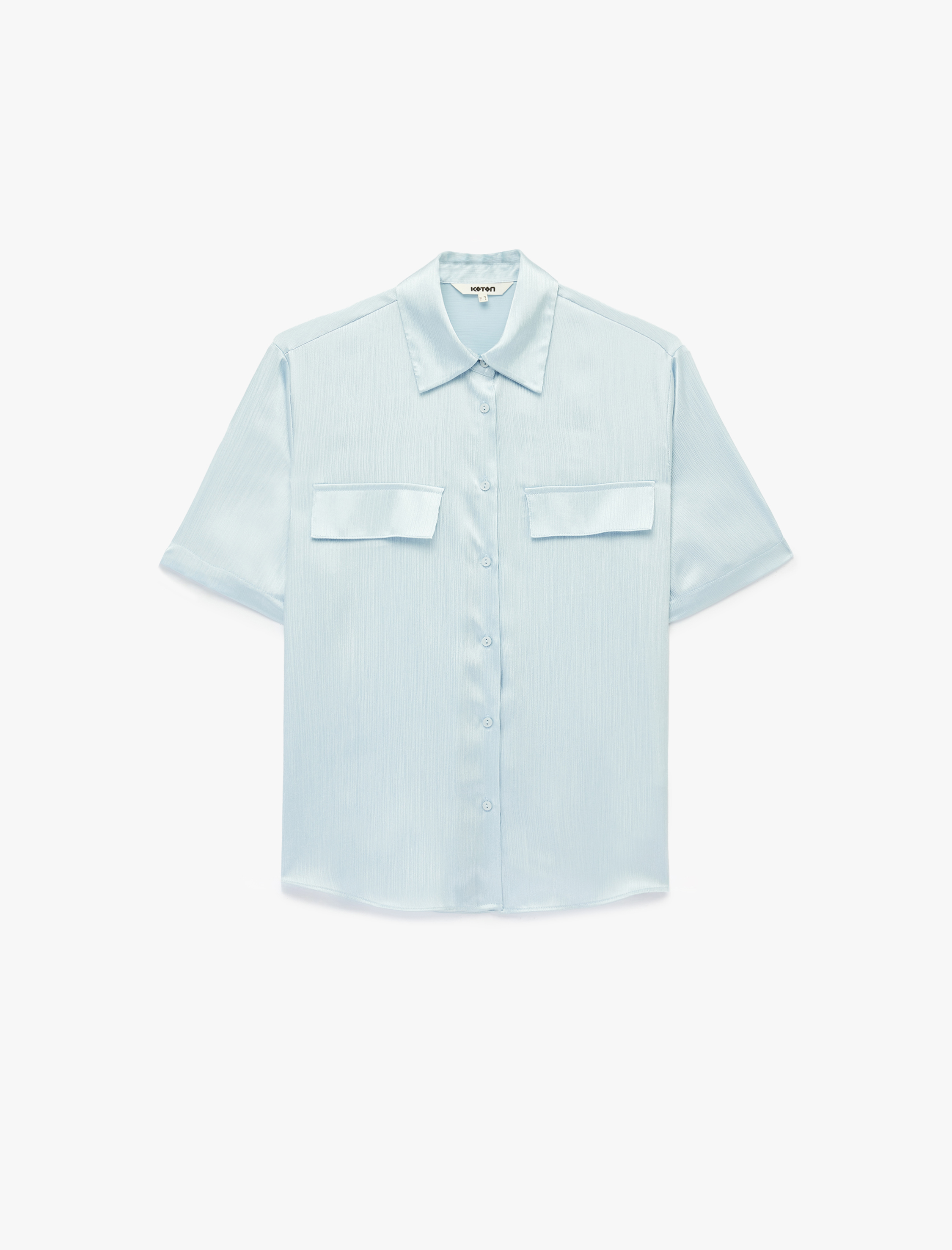   Aplike Detaylı Klasik Yaka Kısa Kollu Saten Gömlek