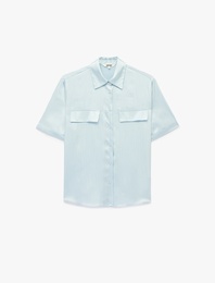 Aplike Detaylı Klasik Yaka Kısa Kollu Saten Gömlek