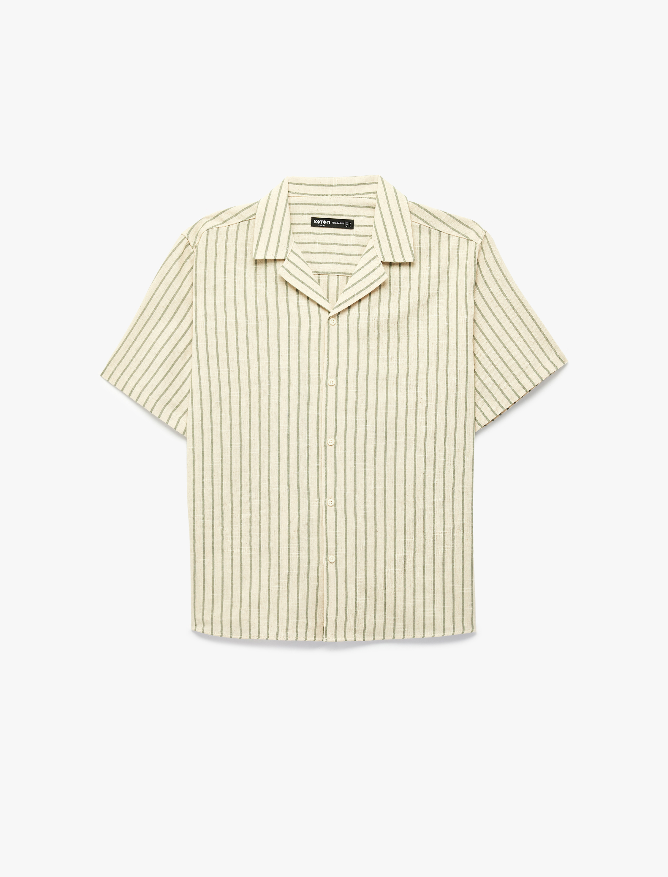   Regular Fit Kısa Kollu Pamuklu Devrik Yaka Çizgili Gömlek