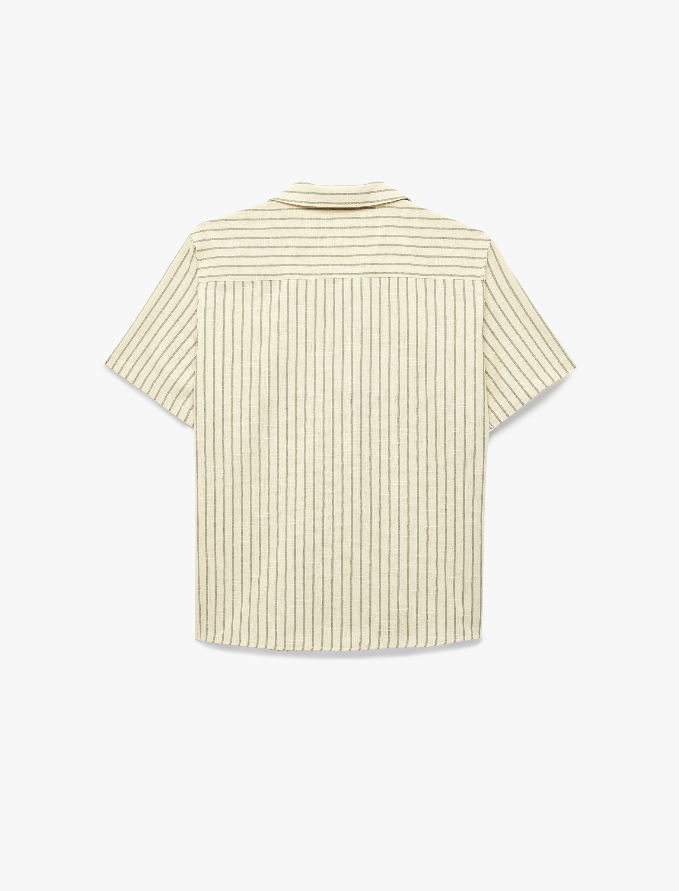   Regular Fit Kısa Kollu Pamuklu Devrik Yaka Çizgili Gömlek