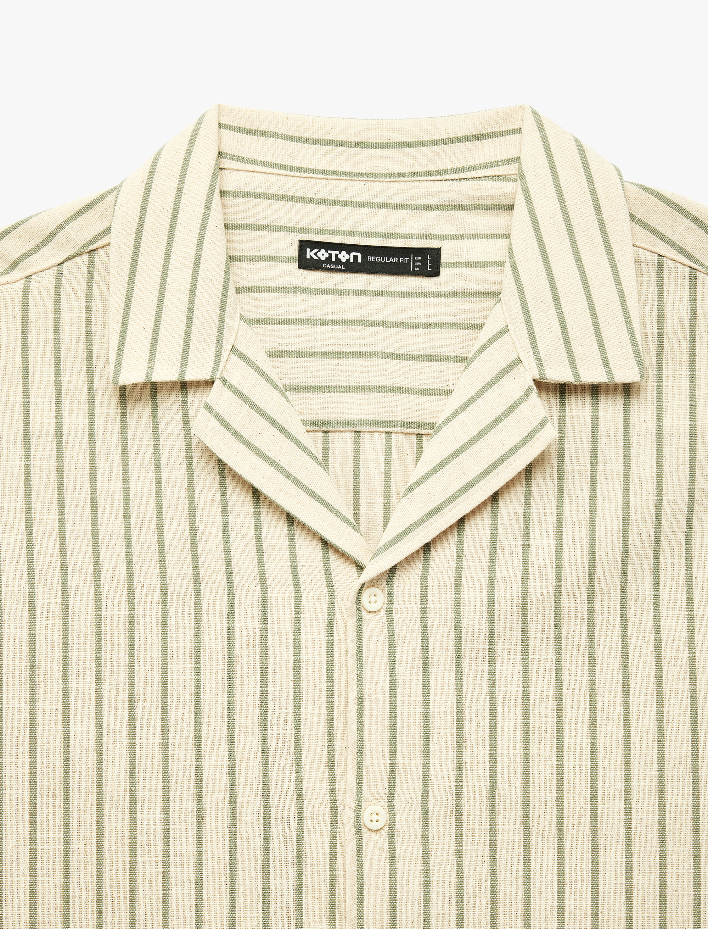   Regular Fit Kısa Kollu Pamuklu Devrik Yaka Çizgili Gömlek